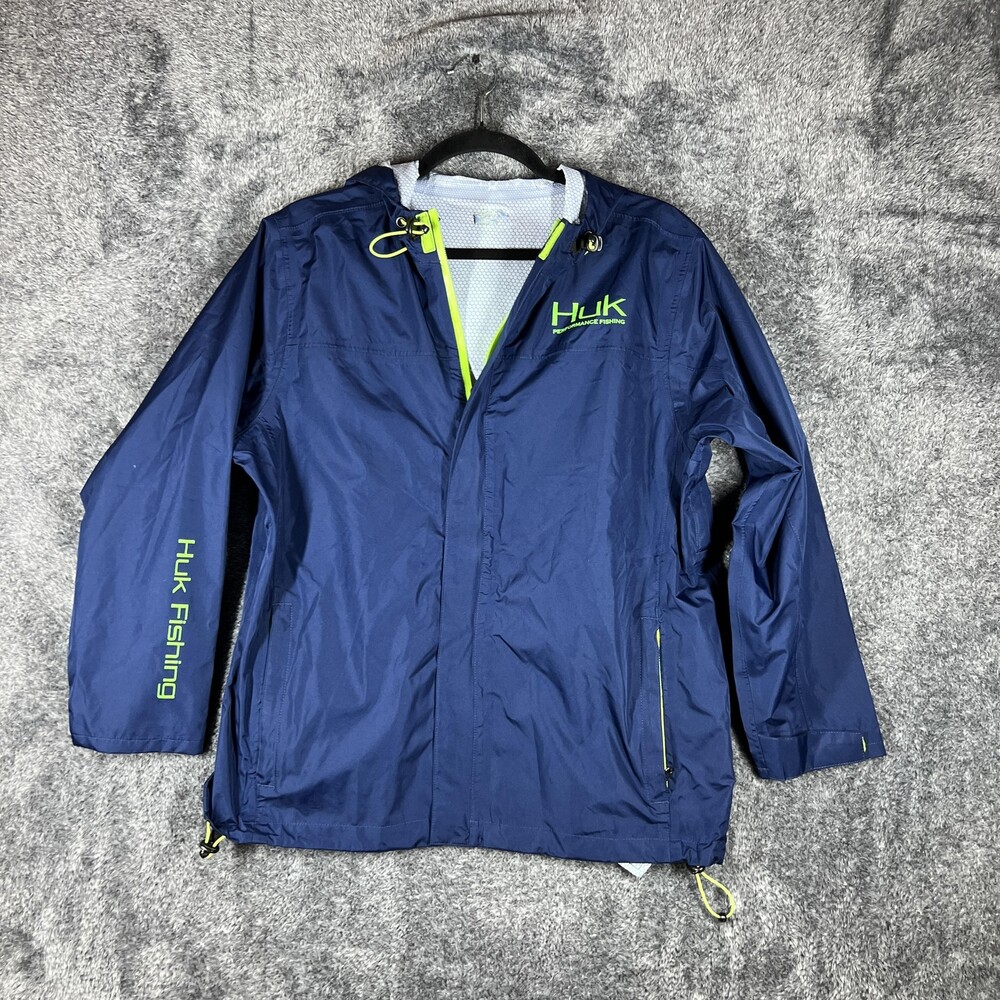 Huk Windbreaker Boys L Blue Hooded Zip Microfiber Fishing Performance Jacket